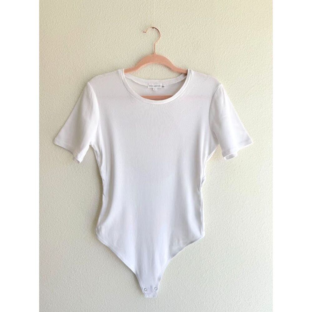 Good American Cut Out Back Short Sleeve Crew Neck White Thong Body Suit size 3